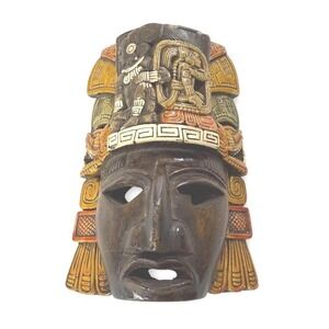 Mayan Aztec Folk Art Carved Stone Mask Wall Art 7" Stone Pottery Heavy